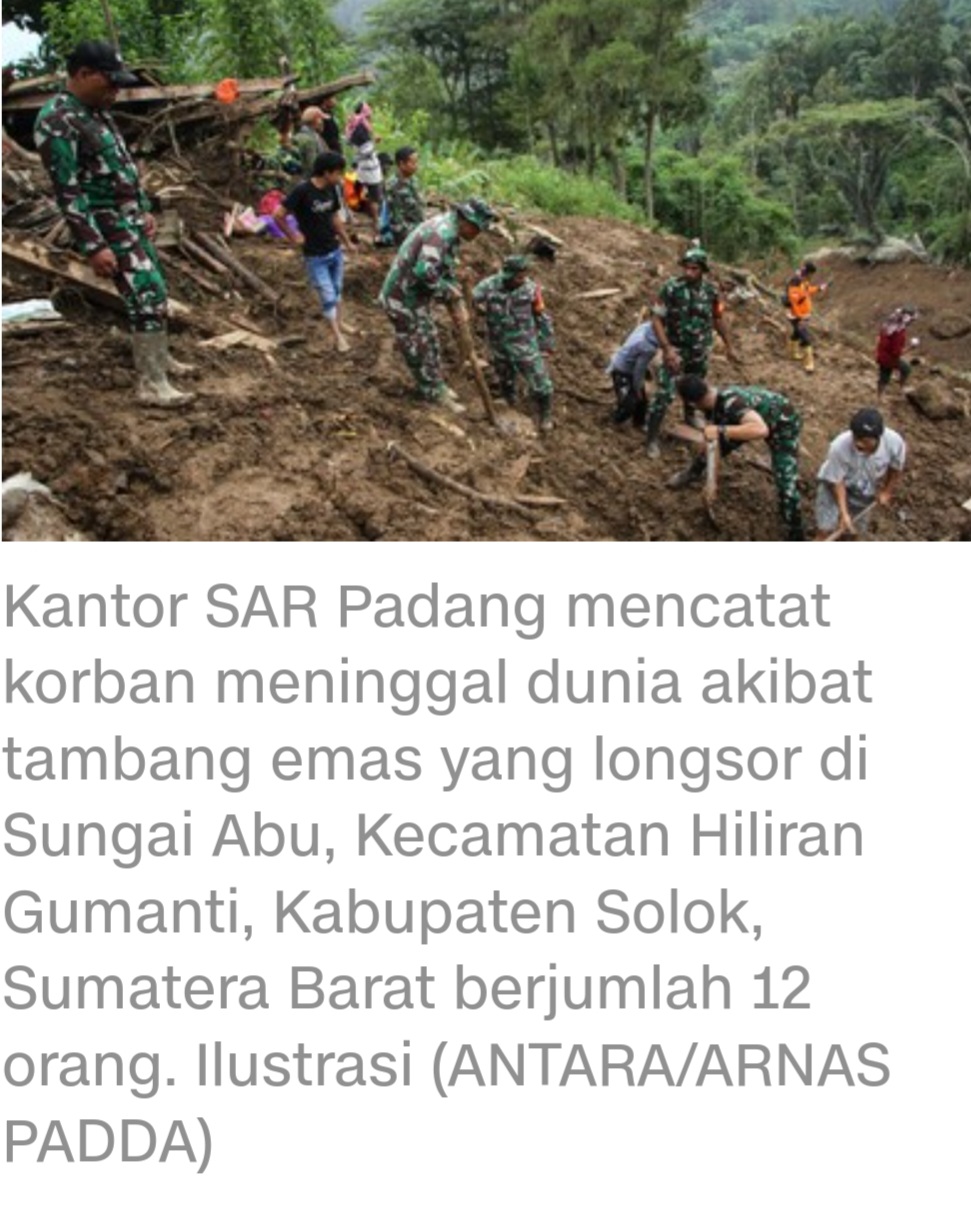 Update Longsor Tambang di Solok: Total Korban 25 Orang, 12 Tewas