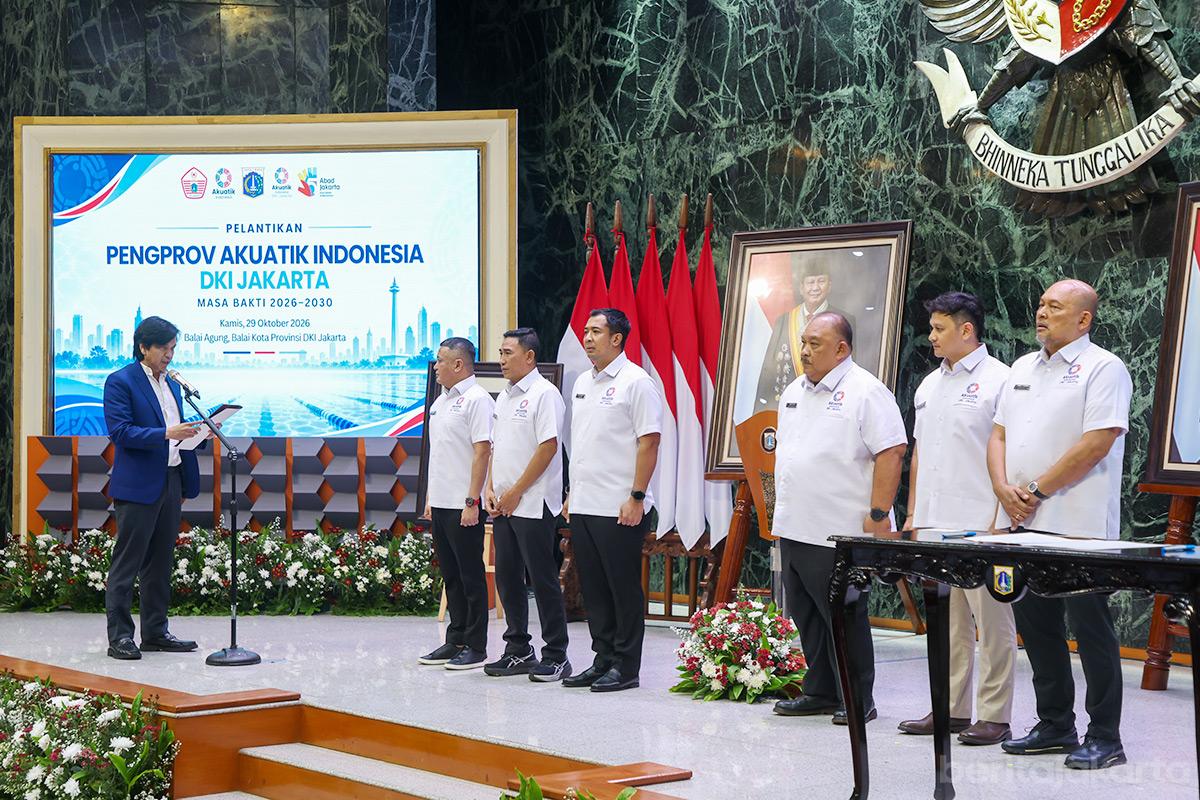 <p>Pelantikan Pengurus Provinsi Akuatik Indonesia DKI Jakarta periode 2026–2030 di Balai Kota Jakarta, Kamis (29/10).</p>